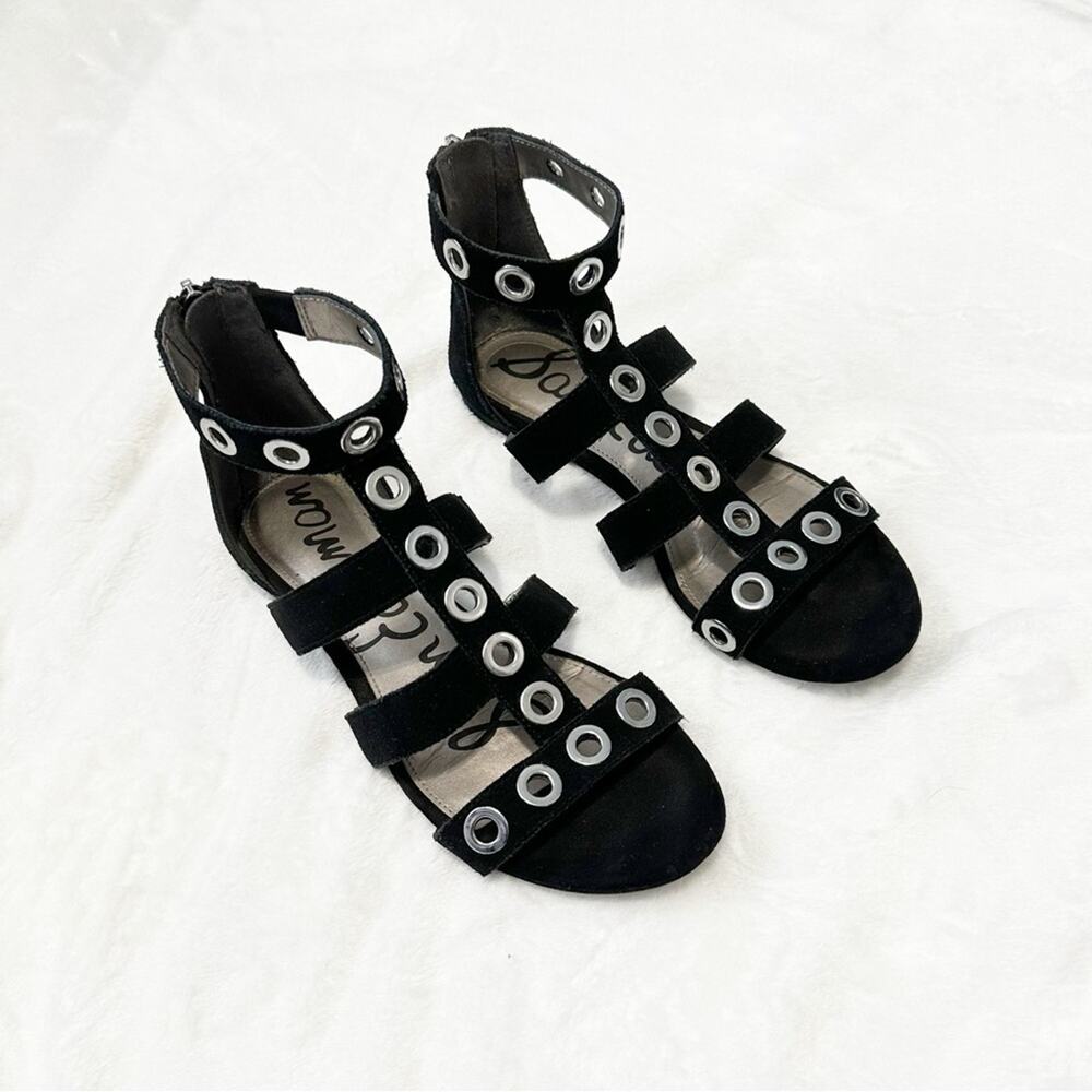 Sam Edelman Brielle black gladiator sandals size 6.5 silver grommet suede